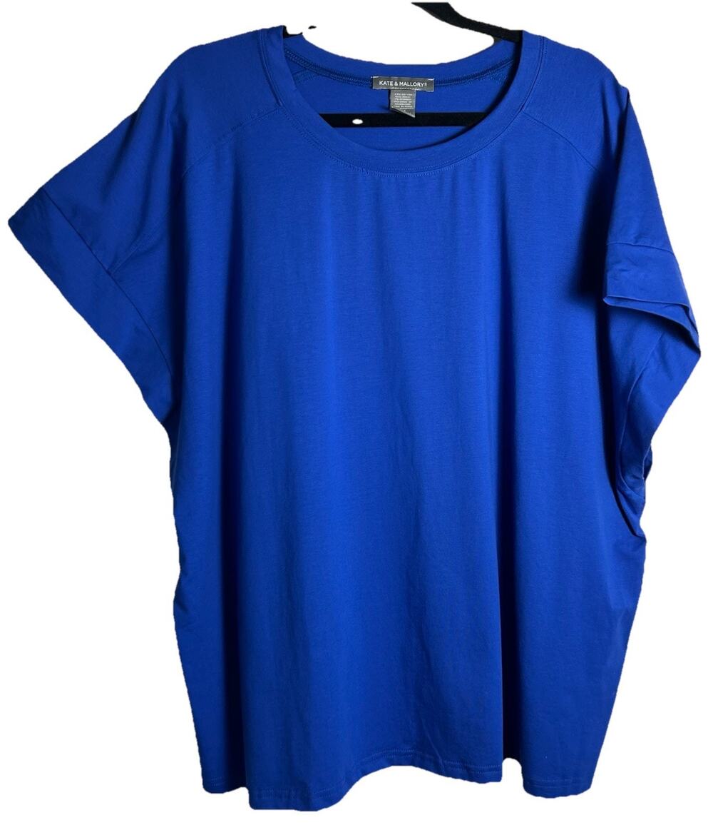 Kate & Mallory Women's Blue Short Sleeve Stretch Top Athleisure Size 2X NWOT